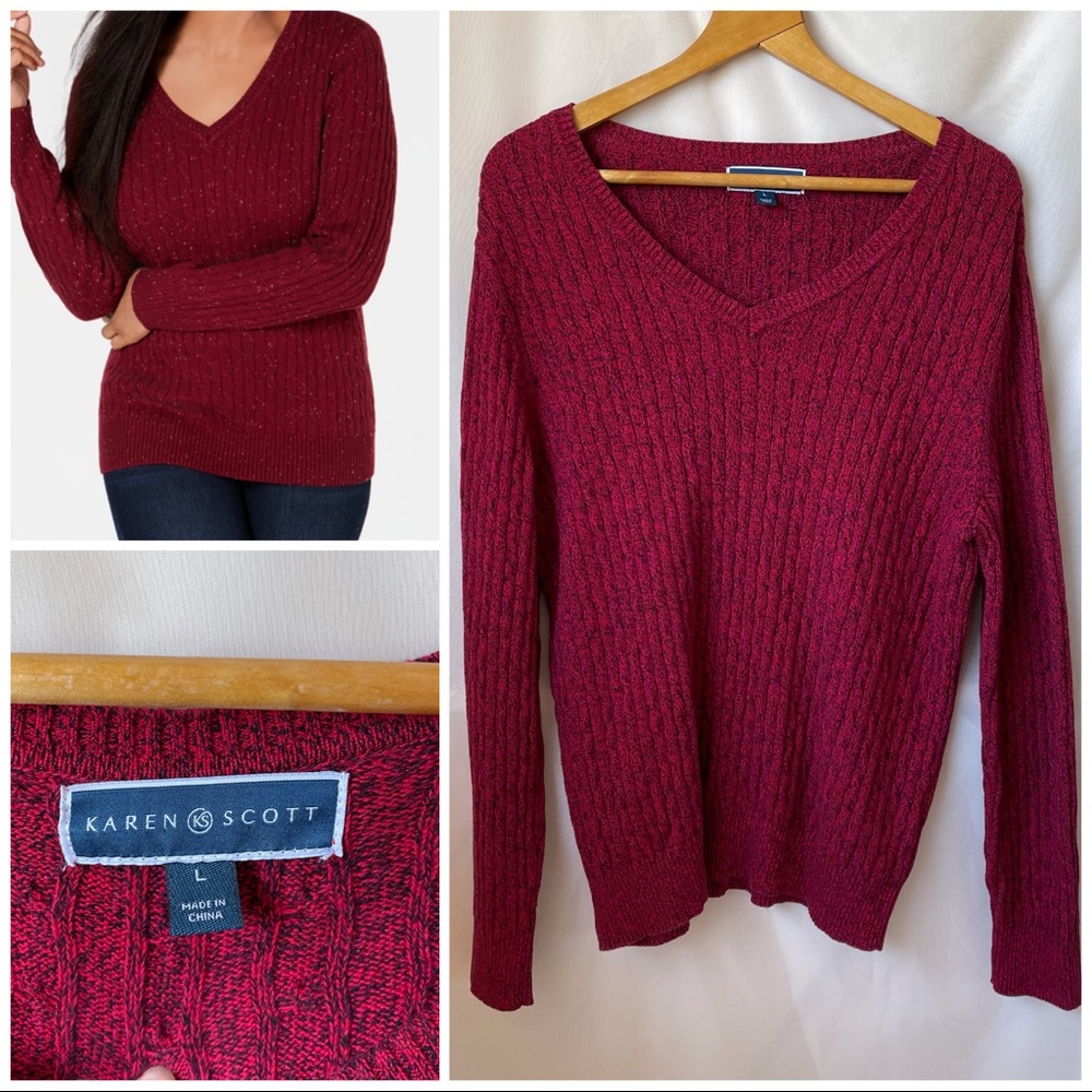 Karen Scott Red Knit Cozy Sweater - Fall Season